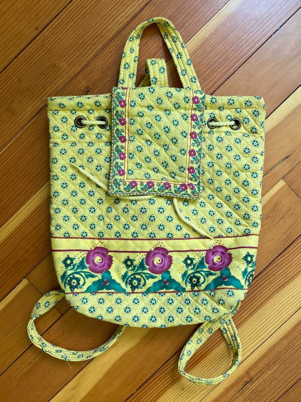 Quilted Cotton Backpack - Yellow Floral